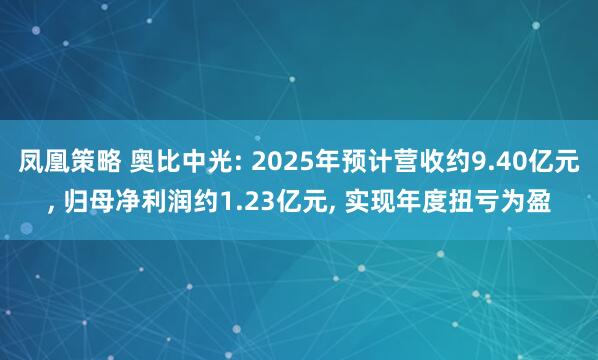 凤凰策略 奥比中光: 2025年预计营收约9.40亿元, 归母净利润约1.23亿元, 实现年度扭亏为盈